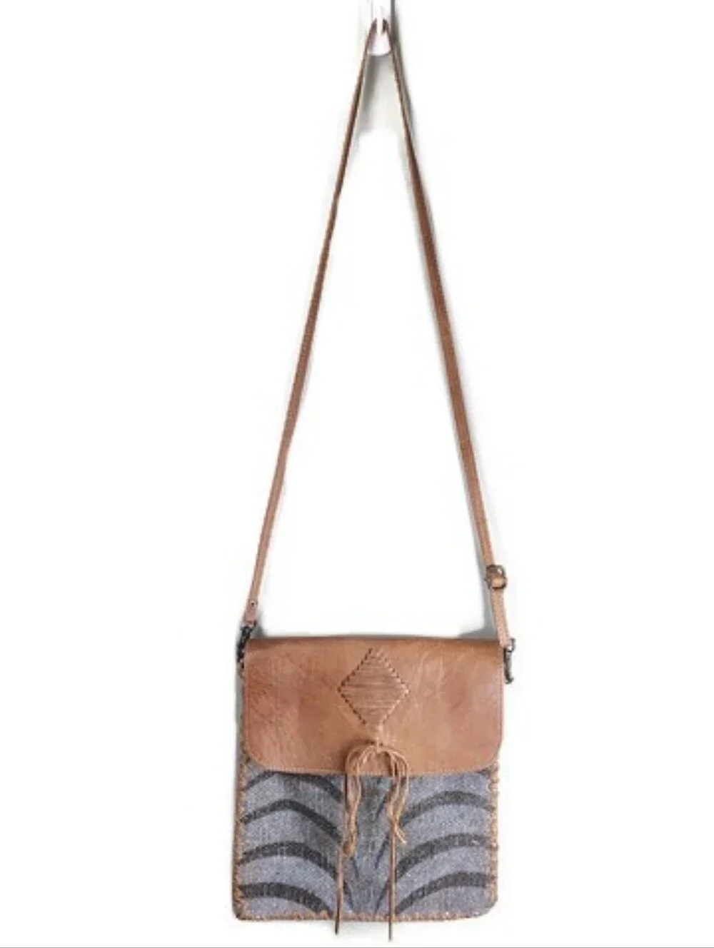 Myra Feelgood Factor Leather Woven Zebra Print Western Crossbody Bag